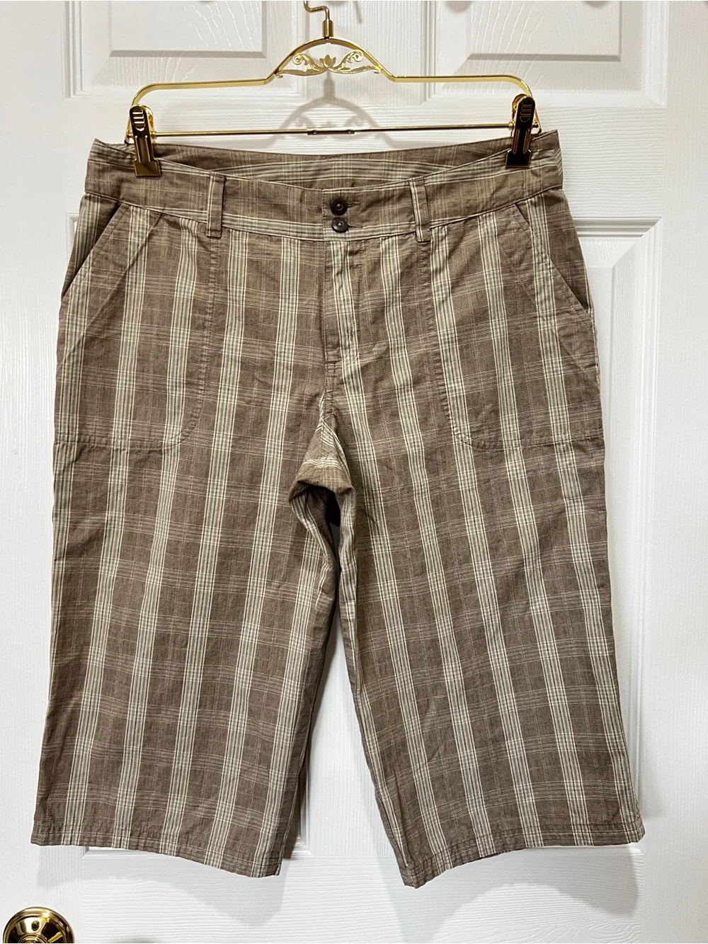 Patagonia Organic Cotton Plaid Bermuda Shorts Size 8 Plaid Tan Brown